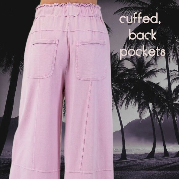 EASEL "Perfect Cargo Lux" Terry Knit Mineral Washed Flared Leg Raw Hems & Seams - Picture 6 of 14